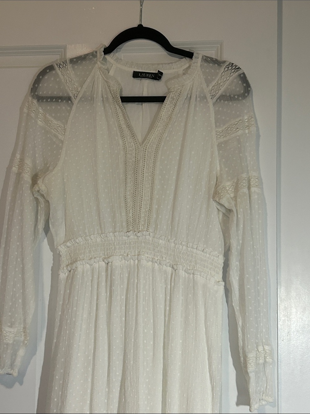 Lauren Ralph Lauren Cream Long-Sleeve Maxi Dress with Lace Trim 14
